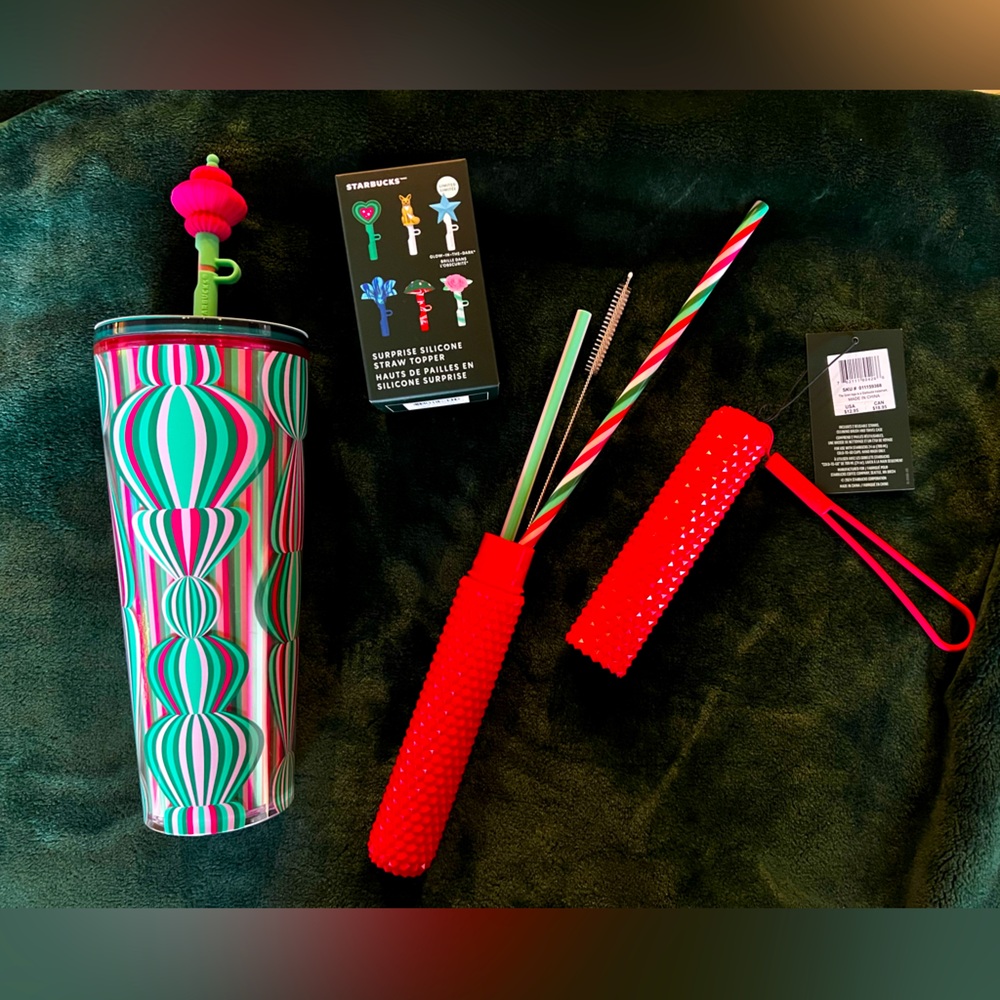 Starbucks Tumbler Straws Straw Topper Brushes - bundle Holiday colors NWT